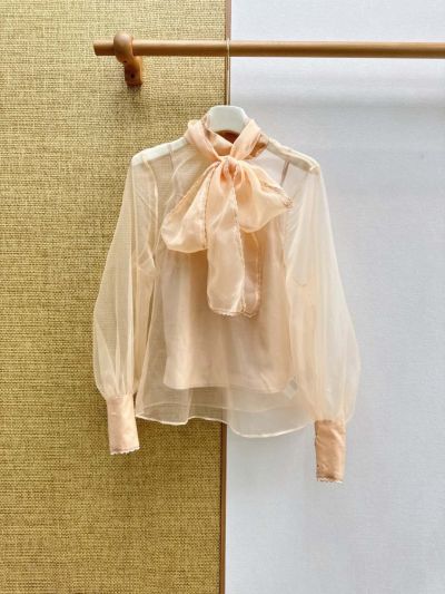 Zimmermann Balloon Sleeve Lace Shirt in Beige and Ivory