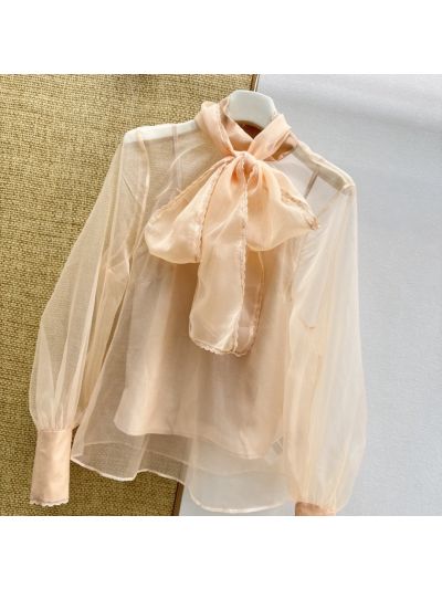 Zimmermann Balloon Sleeve Lace Shirt in Beige and Ivory