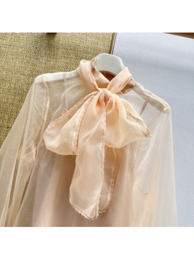 Zimmermann Balloon Sleeve Lace Shirt in Beige and Ivory