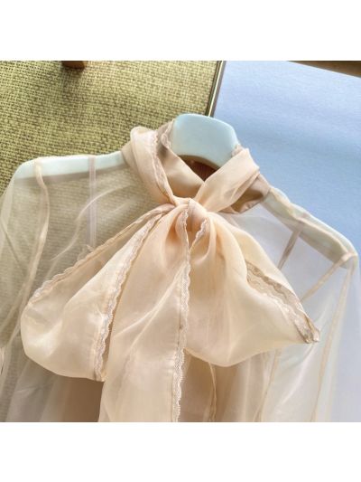 Zimmermann Balloon Sleeve Lace Shirt in Beige and Ivory