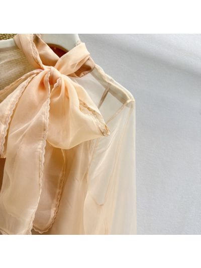 Zimmermann Balloon Sleeve Lace Shirt in Beige and Ivory