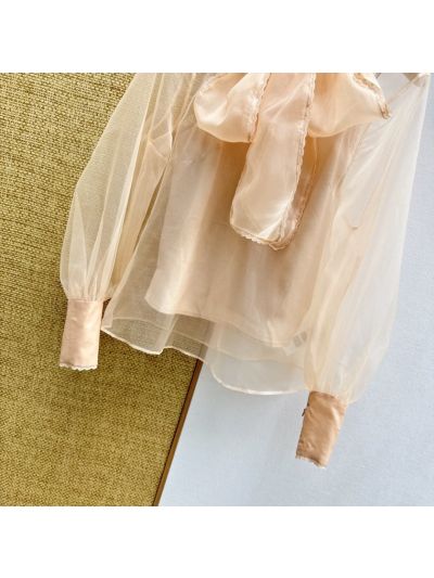 Zimmermann Balloon Sleeve Lace Shirt in Beige and Ivory