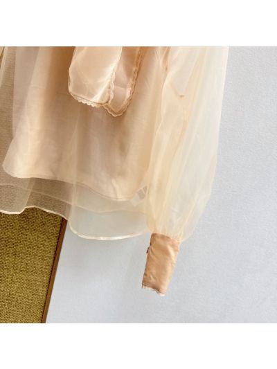 Zimmermann Balloon Sleeve Lace Shirt in Beige and Ivory