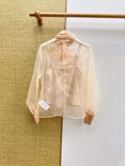 Zimmermann Balloon Sleeve Lace Shirt in Beige and Ivory