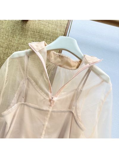 Zimmermann Balloon Sleeve Lace Shirt in Beige and Ivory