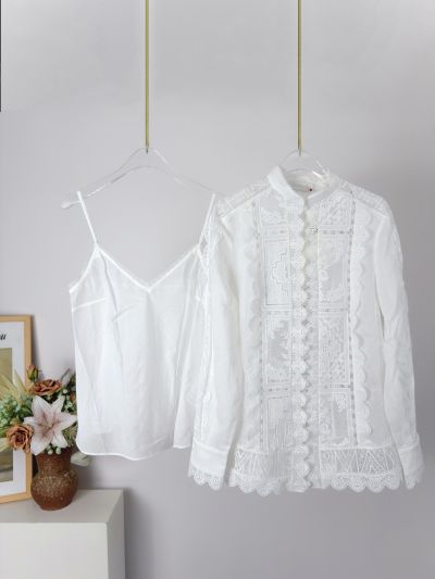 Zimmermann Stand Collar Long Sleeve Shirt in White