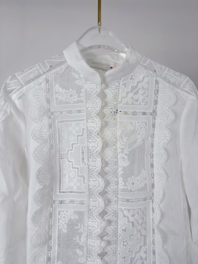 Zimmermann Stand Collar Long Sleeve Shirt in White