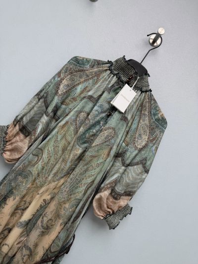 Zimmermann Stand Collar Puff Sleeve Dress in Multicolor