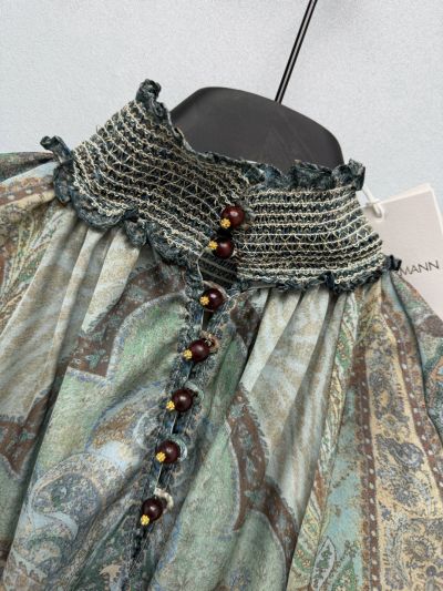Zimmermann Stand Collar Puff Sleeve Dress in Multicolor