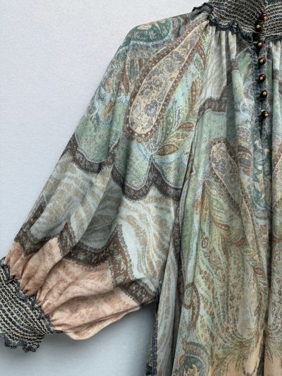 Zimmermann Stand Collar Puff Sleeve Dress in Multicolor