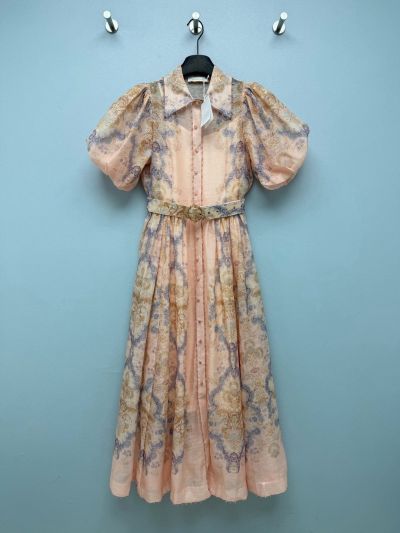 Zimmermann Turn-Down Collar Puff Sleeve Dress in Multicolor