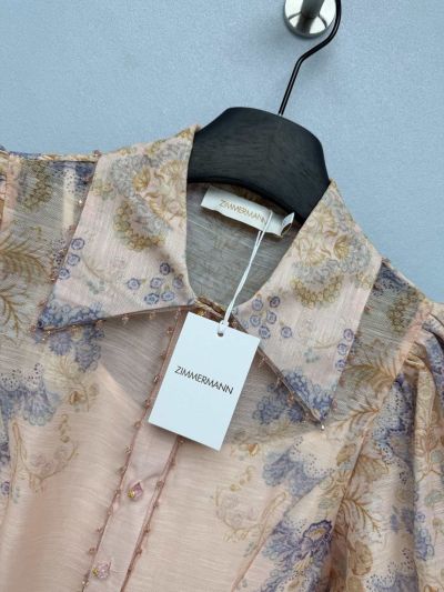 Zimmermann Turn-Down Collar Puff Sleeve Dress in Multicolor