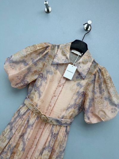Zimmermann Turn-Down Collar Puff Sleeve Dress in Multicolor