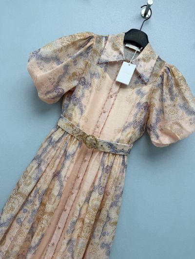 Zimmermann Turn-Down Collar Puff Sleeve Dress in Multicolor