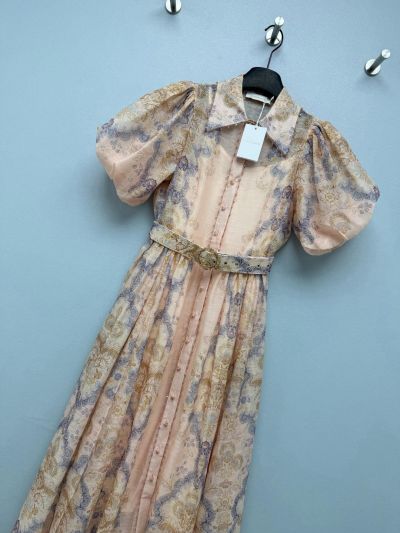 Zimmermann Turn-Down Collar Puff Sleeve Dress in Multicolor